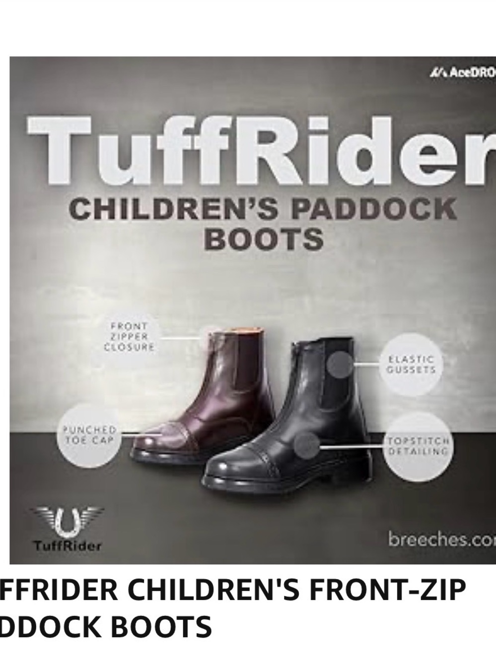 TuffRider Kids Front-Zip Paddock Boots in Black and Brown